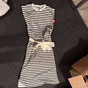 SPANX Black and White Striped Midi Dress